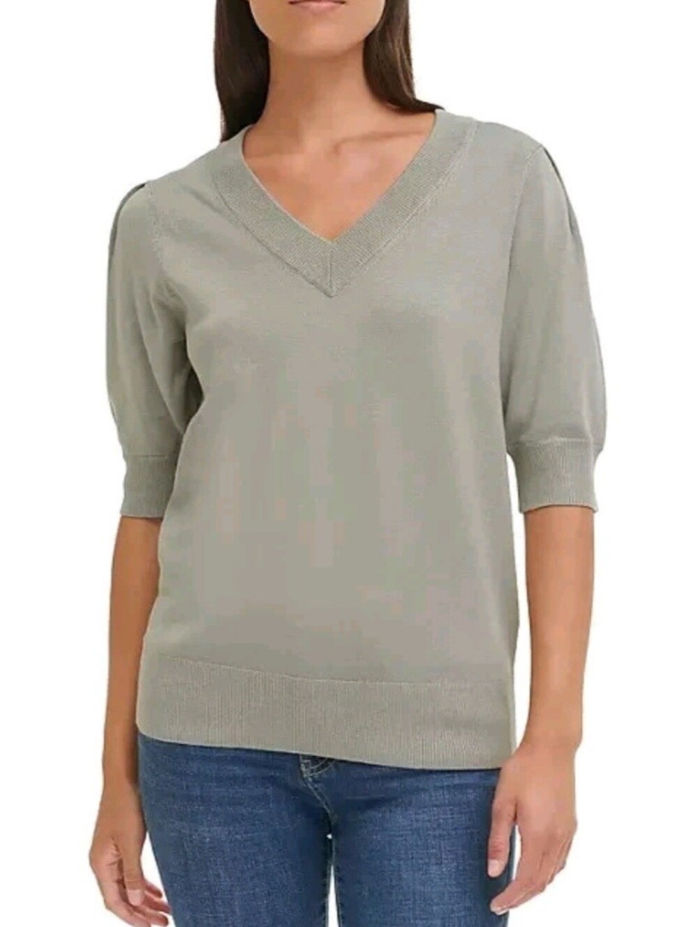 V-Neck Short Sleeve Sweater - Sage Green